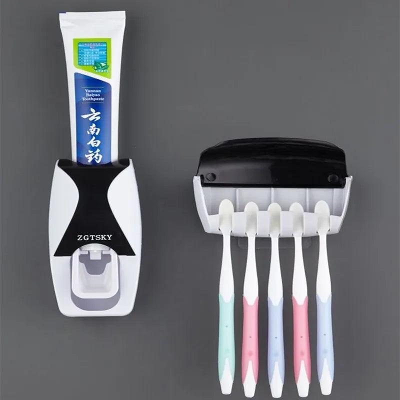 Automatic Toothpaste Dispenser with Toothbrush Organizer and Storage Shelf  ourlum.com   