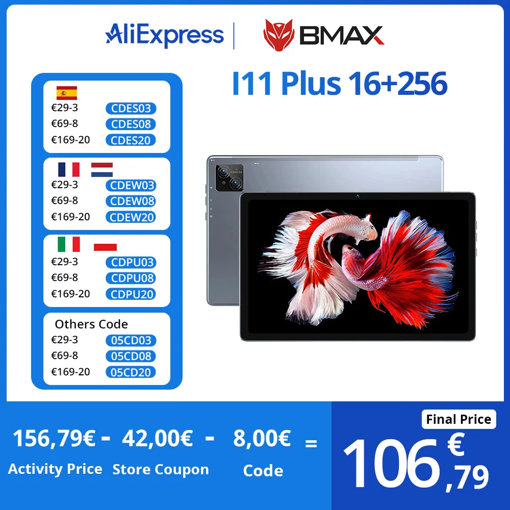 BMAX MaxPad I11 Plus 16GB(8GB RAM+8GB Expansion) 256GB ROM 10.4 Inch Octa Core T606 Soc Android 13 Dual Wifi 4G Lte tablet SIM  ourlum.com   