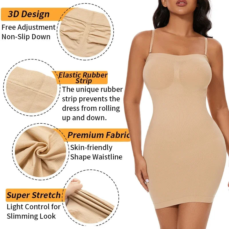 Off-Shoulder Compression Body Shaper Dress for Women - Slimming & Comfortable Slip