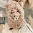 Hat Female Cute Bear Mask One-Piece Knitted Winter Scarf