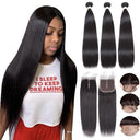 Brazilian Bone Straight Hair Bundle Set with Closure 30 Inch