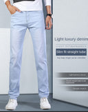 Brand Top Classic Style Men Light Blue Denim Trousers