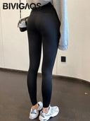 BIVIGAOS High-Waisted Shark Leggings for Women - Black Sports Fitness Pants  ourlum.com   