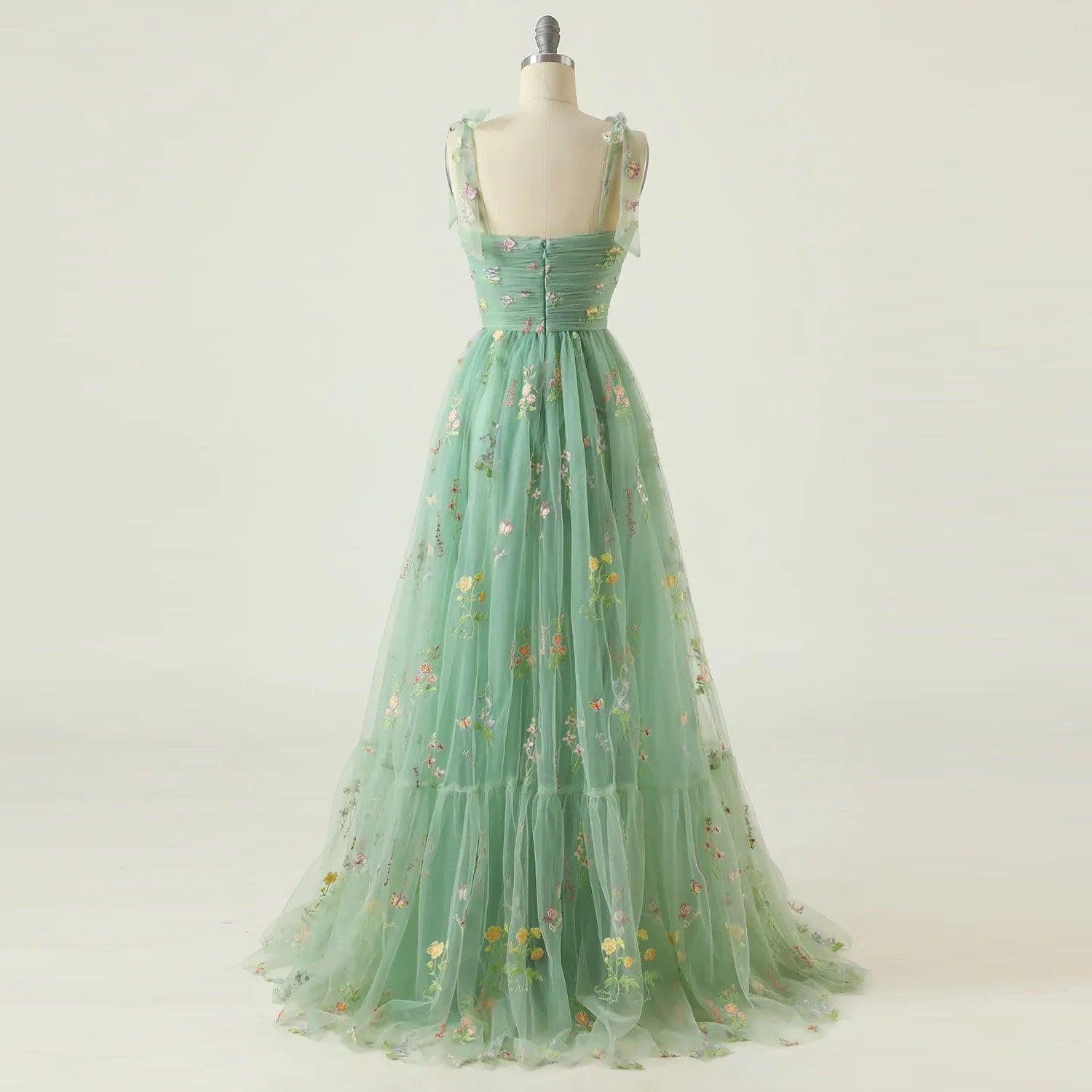 Elegant Mint Green Tulle Tea-Length Party Dress with Adjustable Straps  ourlum.com   