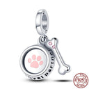 Pet Paw & Bone Charm Sterling Silver Bead for Pandora Jewelry