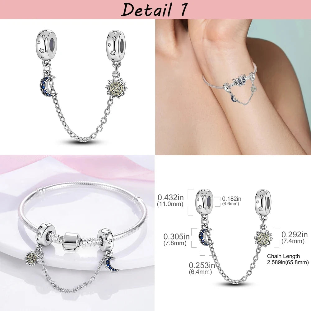 Safety Chain Silver Plated Beads Classic Safety Chain Stopper Clip Charm Fit Original Bracelet Jewelry Making