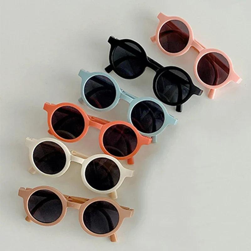 Trendy Foldable Kids Sunglasses for Boys and Girls - UV Protection Round Shades for Outdoor Fun