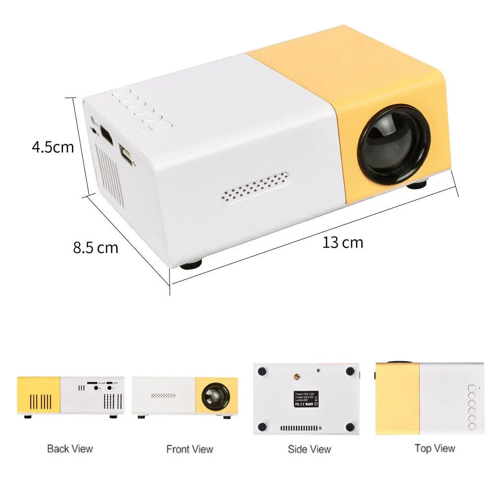 Salange YG300 Mini LED Projector - 1000 Lumens, HDMI & USB Compatible, Portable Home Media Beamer with Focus Zoom