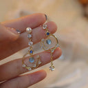 2023 Korean New Light Luxury Zircon Moon Star Earrings