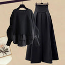 Elegant Korean Knit Sweater Dress & Skirt Set Autumn Fashion