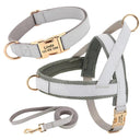 Leather Dog Collar Harness Leash Set: Personalized Stylish Vest for Dogs  ourlum.com 3 Gray Set XS 