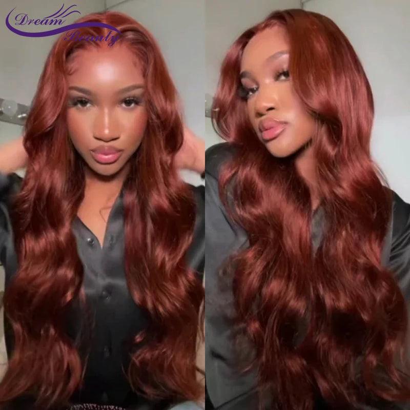Enhanced Reddish Brown Wavy Peruvian Human Hair Lace Front Wig for Women  ourlum.com 13X4 lace front wig CHINA 22INCHES | 150density