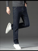 HIQOR Winter Fleece Thick Jeans Men Business Casual Pants