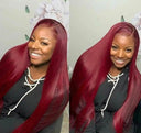 Glueless Burgundy 99J Lace Front Wig 180% Human Hair Quality