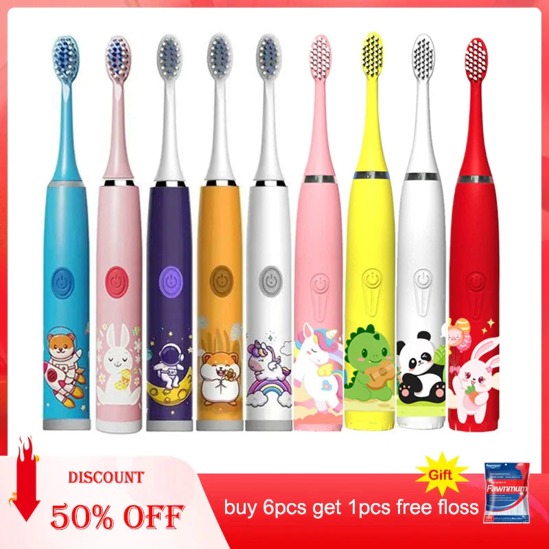 Kid's Colorful Sonic Electric Toothbrush: Cartoon Brush, Waterproof, Replacement Heads  ourlum.com   