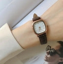 Elegant Women's Vintage Leather Strap Wristwatch with Chic Dial  ourlum.com Rose brown white  