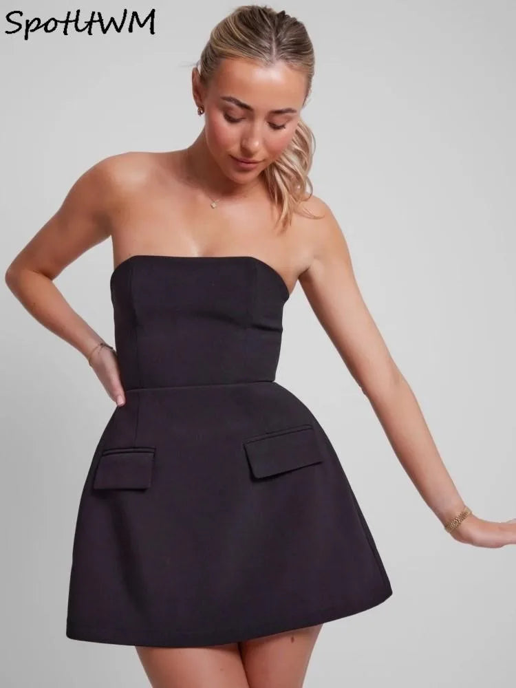 Strapless Backless A-line Dress: Trendy Fashion with Pockets