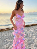 Tiered Ruffles Flower Print Maxi Dress Boho Chic Elegance