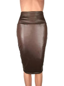 Back Split Black PU Leather Pencil Skirt - Sexy High Waist