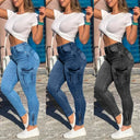 Women Jeans Sheath Pencil Pants Cargo Denim Distressed High Waist