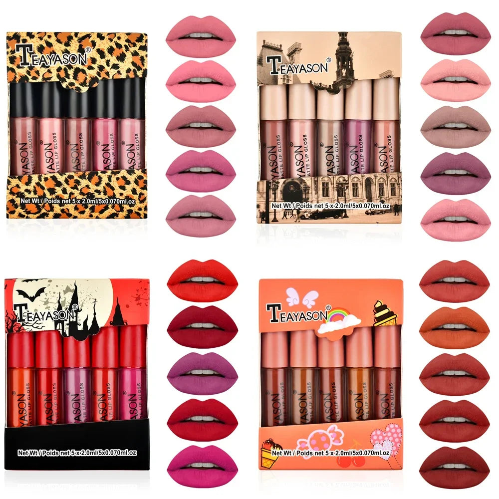 5Pcs/Set Waterproof Lipstick Sexy Vampire Lip Stick Matte Velvet Lipsticks Lips Makeup Cosmetics Labiales Matte  ourlum.com   