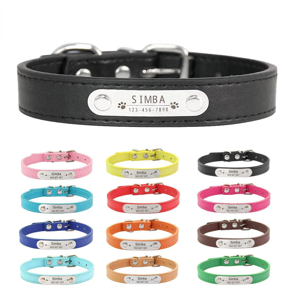 Custom Dog Collar: Engraved ID Anti-lost Leather for Dogs-Cats  ourlum   
