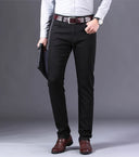 Spring Men's Slim Jeans Classic Style Straight Elasticity Cotton Denim Pants Male Brand Wine Red Black White Trousers