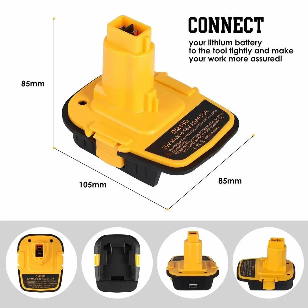 DeWalt & Milwaukee Battery Adapter with USB for 18V Tools