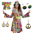 Hippie Disco Dress Set: Vintage Costume Accessories for Women