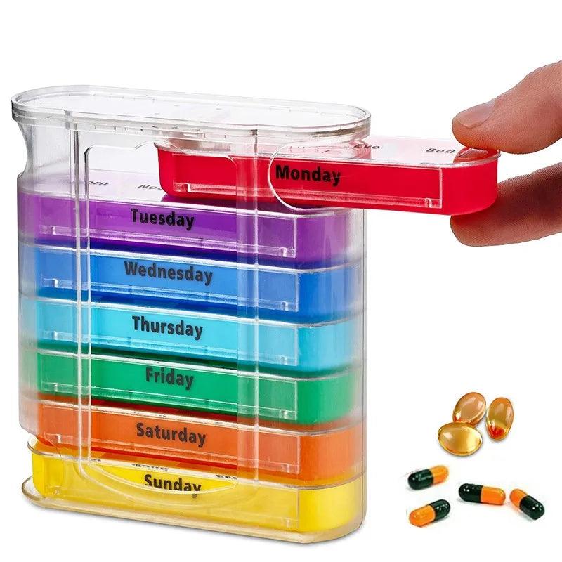 Colorful Pill Organizer: Vibrant Design, Eco-Friendly Materials, Portable Size