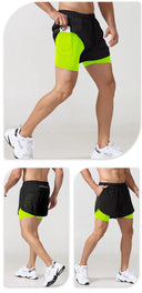 Men's Quick-Dry Double Layer Running Shorts Black Fitness