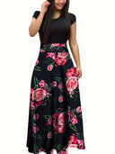 Flower Print Boho Chic Dress Elegant Swing Skirt for Women