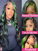 Highlight Green Lace Front Human Hair Wigs 38 Inch Ombre Colored Body Wave Lace Front Wig Remy Human Hair HD Lace Frontal Wig  ourlum.com   