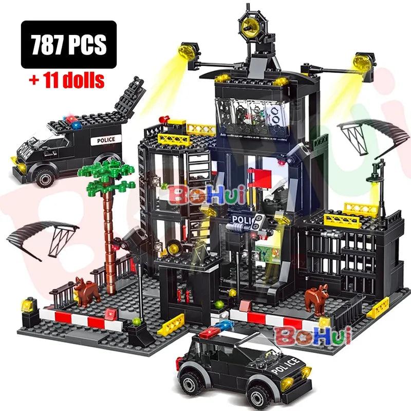 SWAT City Police Station Building Blocks Toy Set for Kids - DIY Military Adventure Kit  ourlum.com 787PCS - With Bag  