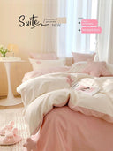 Young Adult Heart Princess Style Four-Piece Set All Cotton Pure Cotton Girls Pink Children's Bed Sheet Duvet Cover Bedding Small Fresh