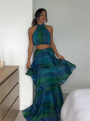 Bohemian Patchwork Ruffle Halter Dress Summer Chic Appeal