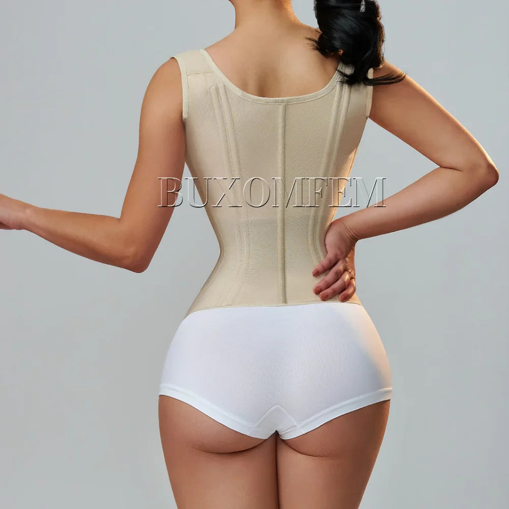 Fajas Colombians Girdles with Row Buckle and Zipper Unique Postpartum BBL Corset Binder Waist Body Shaper for Women Post Surgery