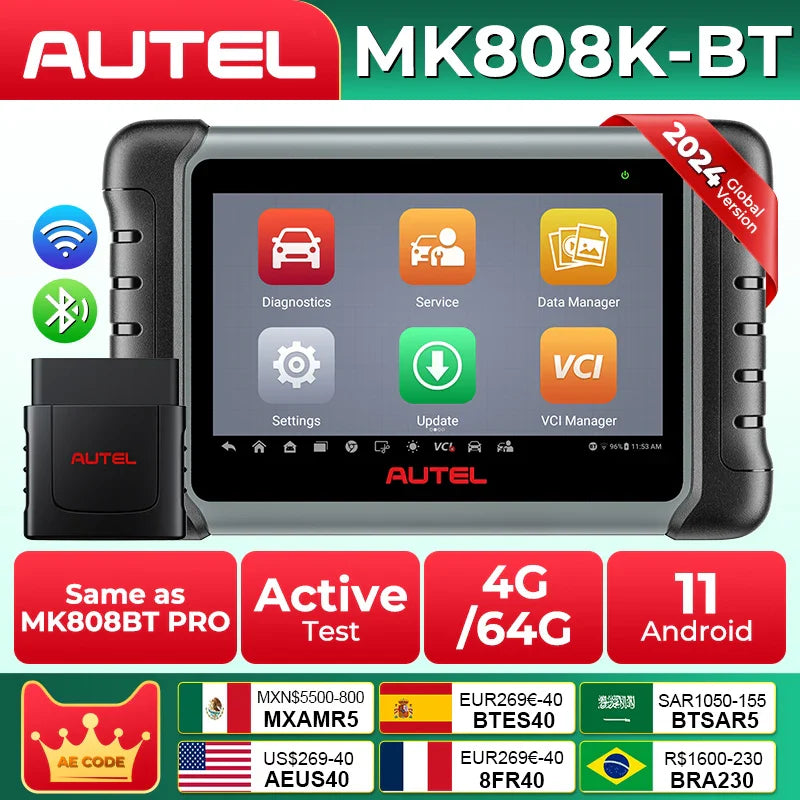 Autel MaxiCOM MK808K-BT MK808K BT Bluetooth OBD2 Scanner Same as MK808BT Pro Full Bidirectional Diagnostic Tools Code Reader