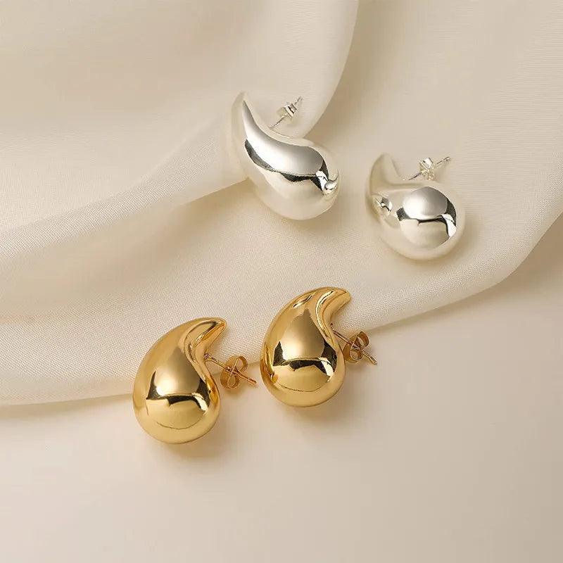 Vintage Gold Plated Chunky Teardrop Earrings - Elegant Stainless Steel Dome Drops  ourlum.com   