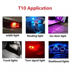 Car LED T10 W5W Glass COB 6000k Bulb: Bright White Blue Red Light