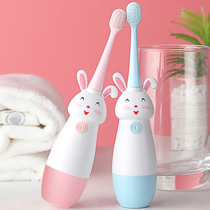 New Smart Electric Toothbrush Household Children Rotating Cute Bunny Cartoon Kids Portable Sonic Non-Slip Soft Fur Toothbrush