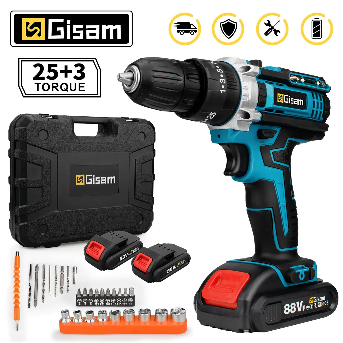 88VF Cordless Drill Electric Screwdriver Electric Impact Drill Mini Wireless Power Driver DC Lithium-Ion Battery Power Tools  ourlum.com   