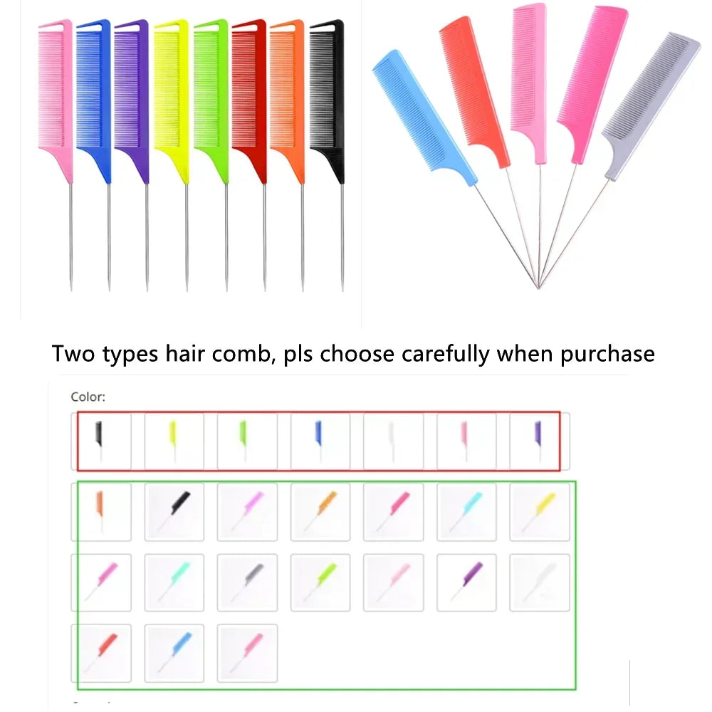 1pc Professional Pointed Tail Hair Comb Anti-static Hair Dye Brush Barber Steel Needle Comb Salon Hairdresser Barber Accessories  ourlum.com   