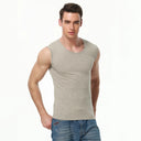 Men's four seasons tight cotton vest leisure sports fitness running teenagers round neck sleeveless T-shirt can be built inside