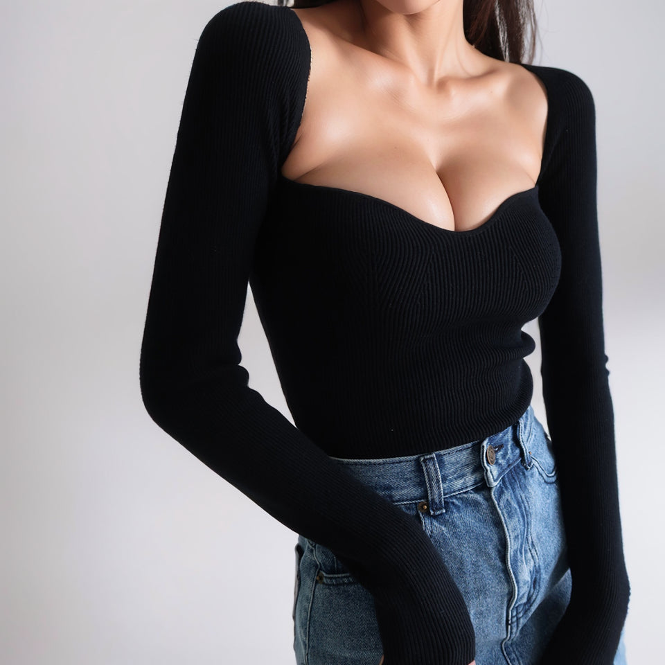 French Retro Chic Square Collar Sweater: Stylish Allure