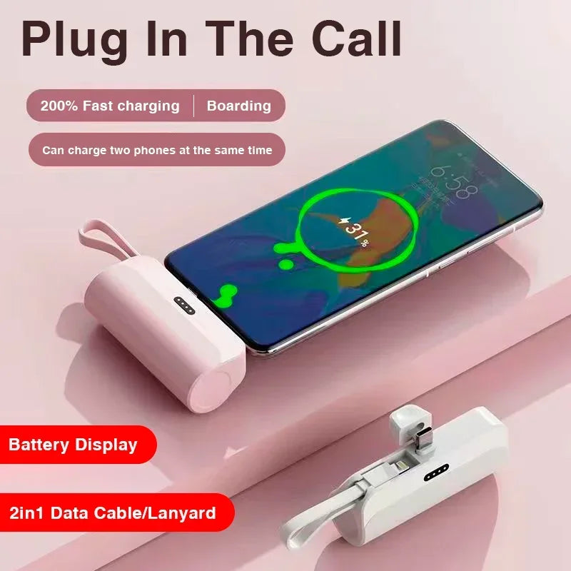 Compact 10000 mAh Fast Charging Power Bank with Built-in Cable for iPhone and Xiaomi