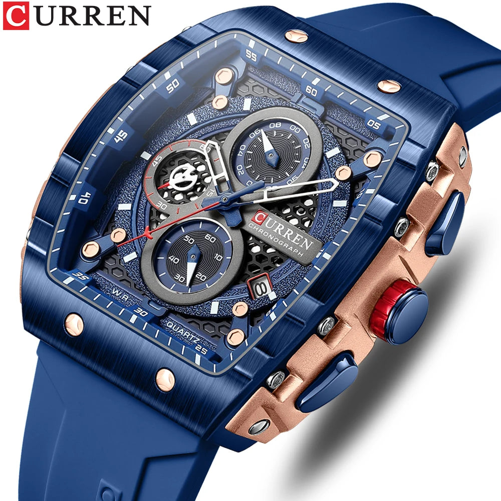 Curren 8442 Men's Luxury Chronograph Quartz Watch - Casual Date Wristwatch with Silicone Band