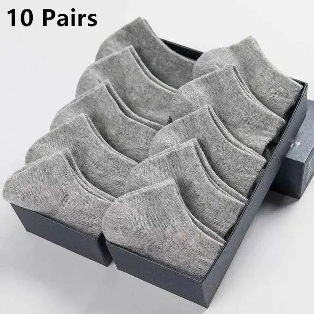 Elevate Your Summer Style with 10 Pairs of Men's Polyester Boat Socks in Black, White, and Grey  ourlum.com Single code 10 Pairs Grey 