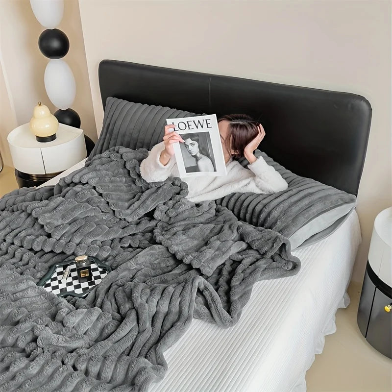 Simplicity Solid Color Thick Wide Strip Blanket for Winter