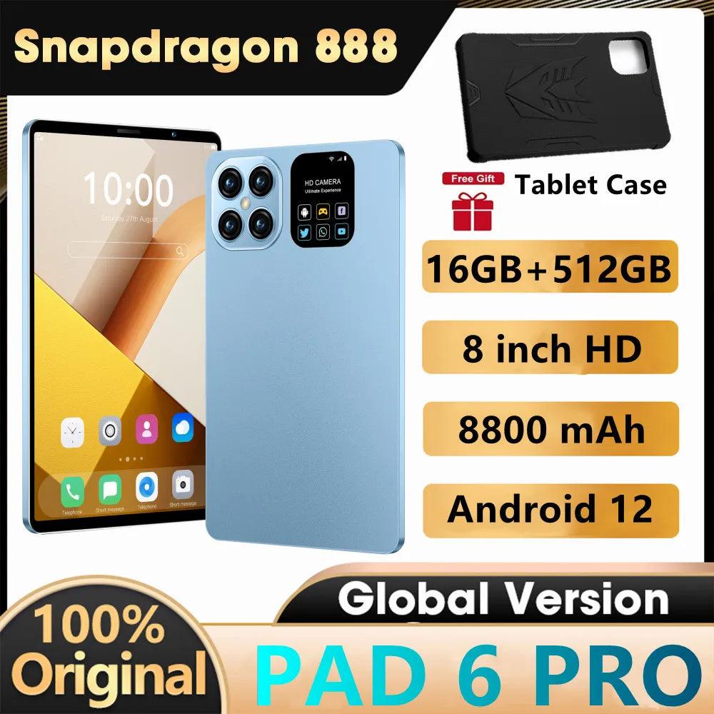 2024 PAD 6 PRO Tablet - 8-Inch Deca Core, 16GB RAM, 512GB Storage, Android 12, 5G/4G, Phone Call & Wifi